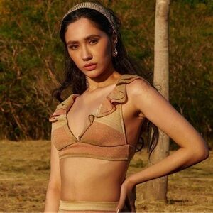 NWT WET Women Metallic Stripe Ruffle Wide Strap Top UPF‎ 50+ Sun Protection